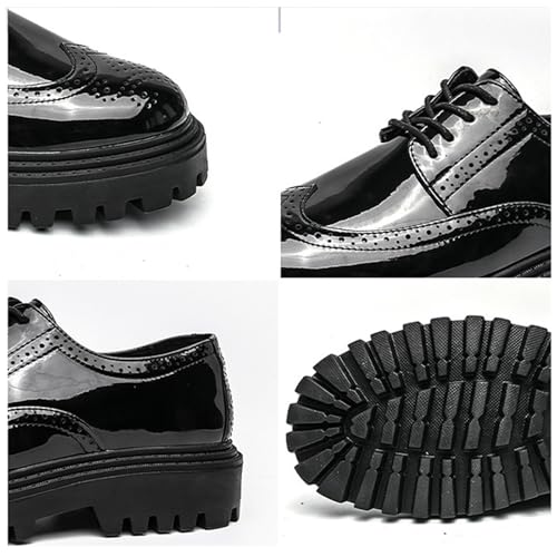 Men's Patent Leather Wingtip Platform Derby Shoes Fashion Round Toe Lace Up Lug Sole Brogue Dress Shoes for Causal Business Work Wedding2