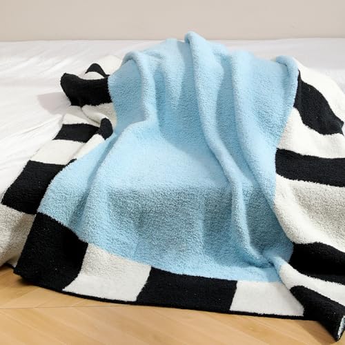 Blaue Fleece-Überwurfdecke, modern, kariert, gemütlich und weich, 127 x – Ansicht 3