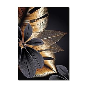 DRNAIETY Zwart goud plant blad Canvas Poster Printing moderne woondecoratie Abstracte muurschildering Nordic woonkamer…