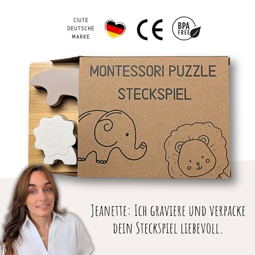 C|UTE – Montessori Spielzeug mit Namensgravur | Motorik Puzzle personalisiert für Babys u. Kinder | Steckspiel Geschenke zur Taufe Junge & Mädchen | BPA-frei | Geschenk 1 Geburtstag