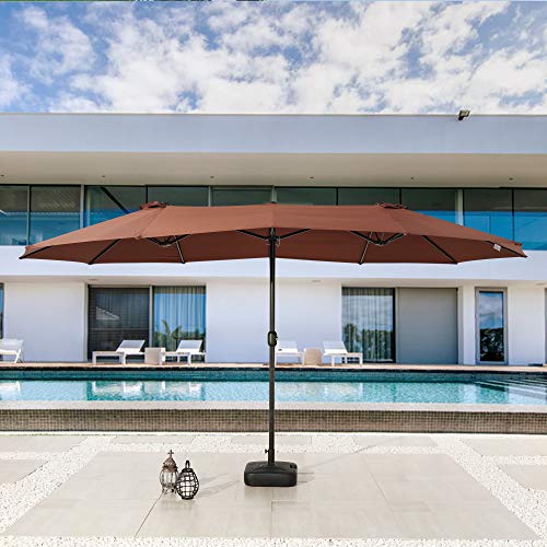 Image of LOKATSE HOME 15 Ft Double Sided Outdoor Umbrella Rectangular Large with Crank for Patio Shade Outside Deck or Pool, Brown