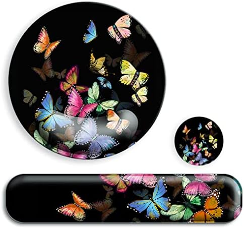 Mouse Pad Wrist Support with Gel, Keyboard Wrist Rest, Ergonomic Large Mouse Pad with Coaster, Cute Mousepad Relieve Pain for Gaming Computer Laptop Office and Home-Colorful Butterfly
