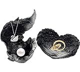 FZBHRO Angel Wings Jewelry Dish Tray Heart Trinket Dish Decorative Display Holder Unique Ring Storage Tray Resin Gifts for Women Black