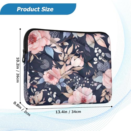 Funda para laptop 13-14 pulgadas con flores blancas y hojas azules miniatura 3