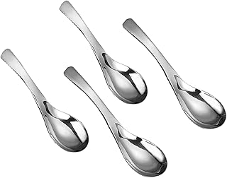 Cucchiaio da zuppa in acciaio inox, 4 cucchiai rotondi per cena, dessert, casa, ristoranti, caffè, ufficio (argento)