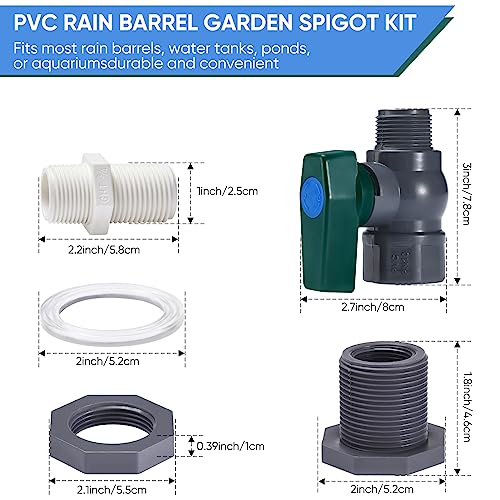 PVC Rain Barrel Spigot Kit, Diverter with Bulkhead & Hose Faucet Adapter (2 Pack)