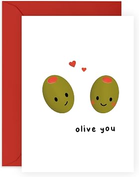 CENTRAL 23 Love Card For Her - Romantic Anniversary Day Card For Him - Olive You - Funny Food Puns - Birthday Card For Boyfriend Girlfriend - I Love You Card - Kids Valentines Day Cards