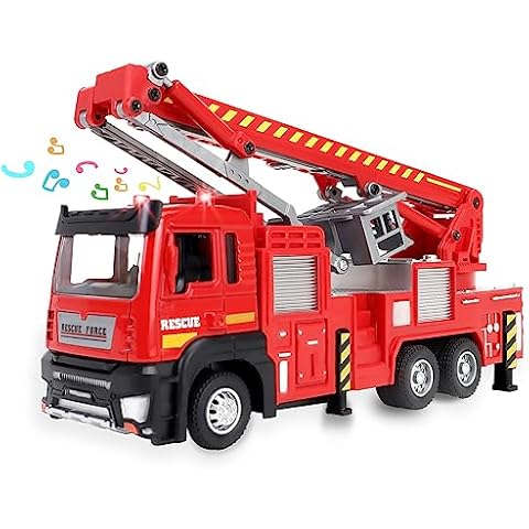 CORPER TOYS Fire Truck Toy, 1:32 Firetruck Toy for Kids Extending Ladder Sound and Light Pull Back Alloy Toddler Truck Boys Girls Car Toy Die-cast Vehicle Cover