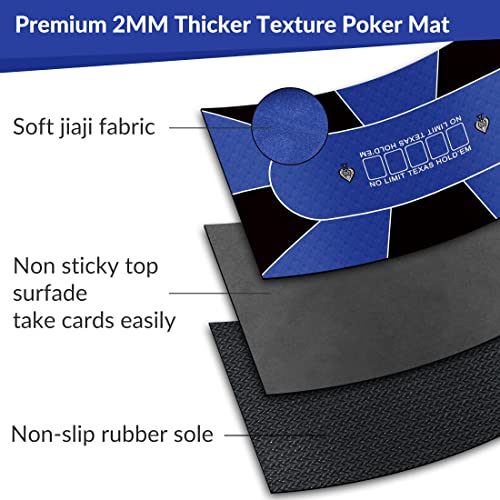 nuveti Poker Mat - 55 x 28inch Non-Slip Poker Table Game Mat - Portable Rubber Waterproof Poker mat for Table 6-8 Player Card Game Anti-Slip Rubber Poker Table Top Layout