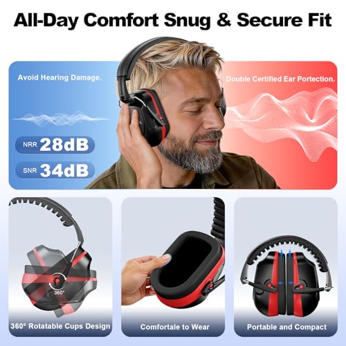 Image of Floriogra Noise Reduction Ear Muffs, NRR 34dB Ear Protection, Hearing Protection Noise Cancelling Headphones for Adults Kids Autism, Shooting Ear Protection for Gun Range, Mowing, Construction