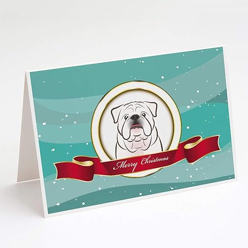 Caroline's Treasures BB1530GCA7P - Tarjetas de felicitación y sobres de bulldog inglés blanco con sobres, paquete de 8 tarjetas en blanco con