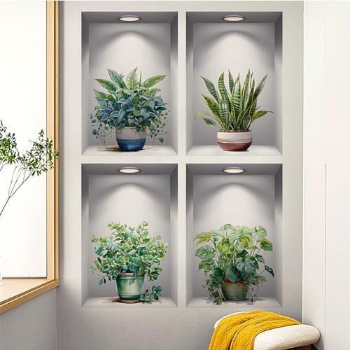 Amazon.com: 3 Pieces Green Plants Wall Decals Vinyl Art Wall Stickers ...