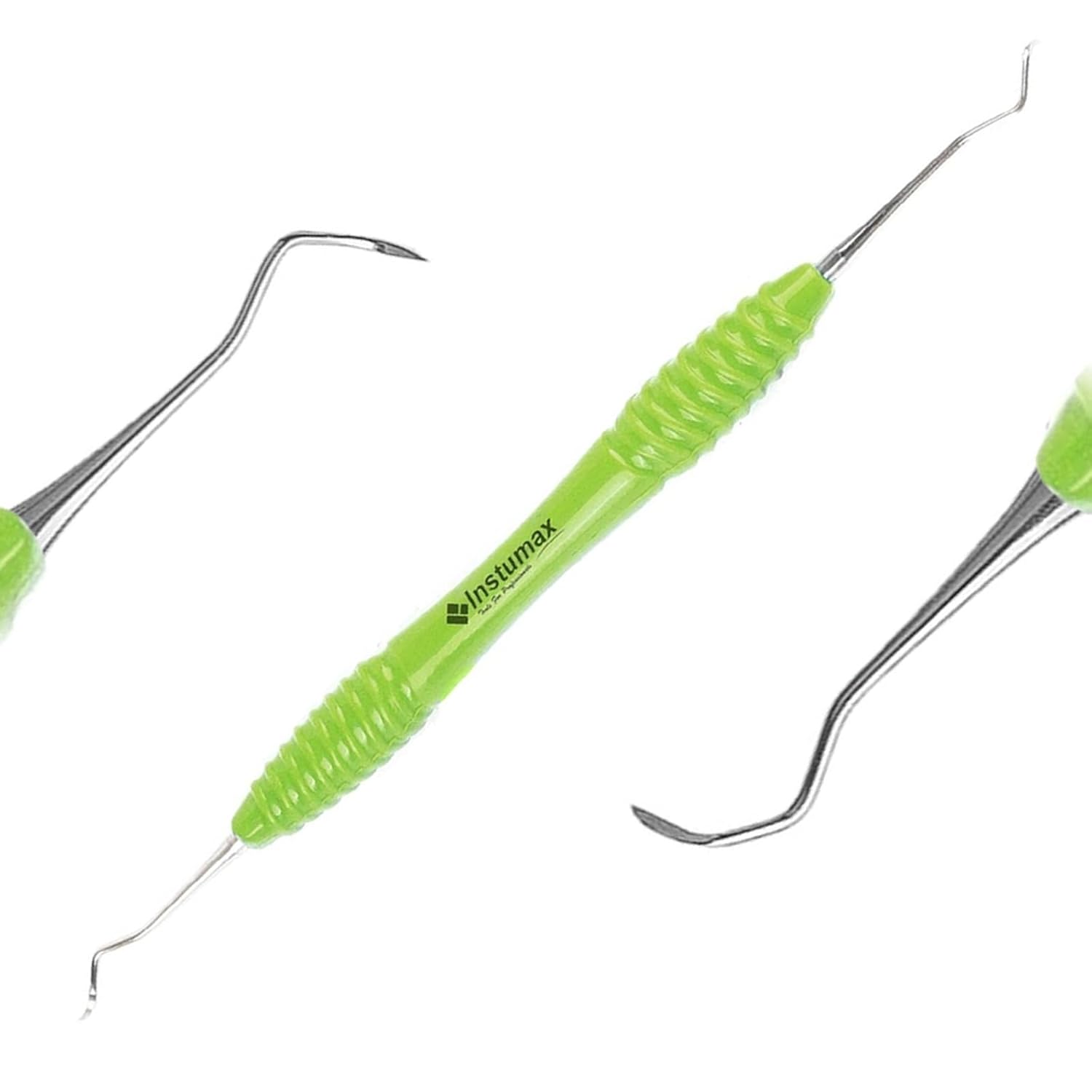 5Pcs Dental Sickle Scaler 204S - Professional Supragingival Calculus Removal Tool for Posterior Teeth - Silicone Rings Handle Green, Fine Point, Autoclavable - Hygienist & Dentist Supplies