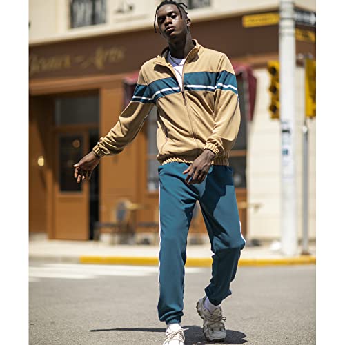 Toloer Men's Activewear Full Zip Warm Tracksuit Sports Set Casual Sweat Suit Khaki L #TOP2