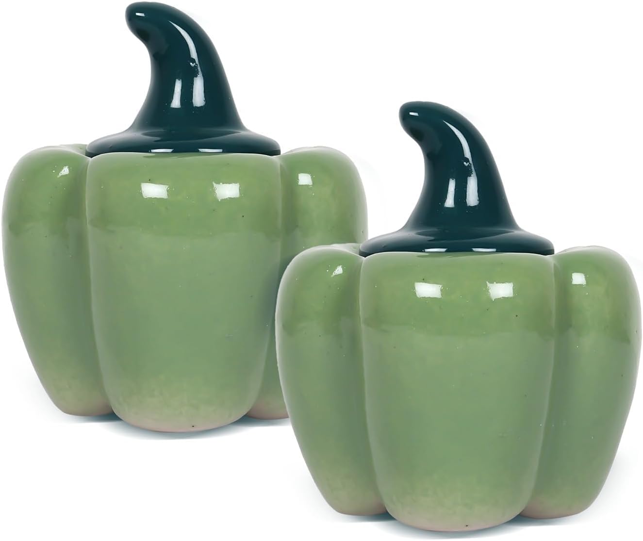 QIMACPLUS Ceramic Capsicum Decorative Pickle Jar Multipurpose Aachar & Masala Storage Jars for Kitchen and Dining Table - Stylish Food Storage Solution Set of 1-500 ML (Green)