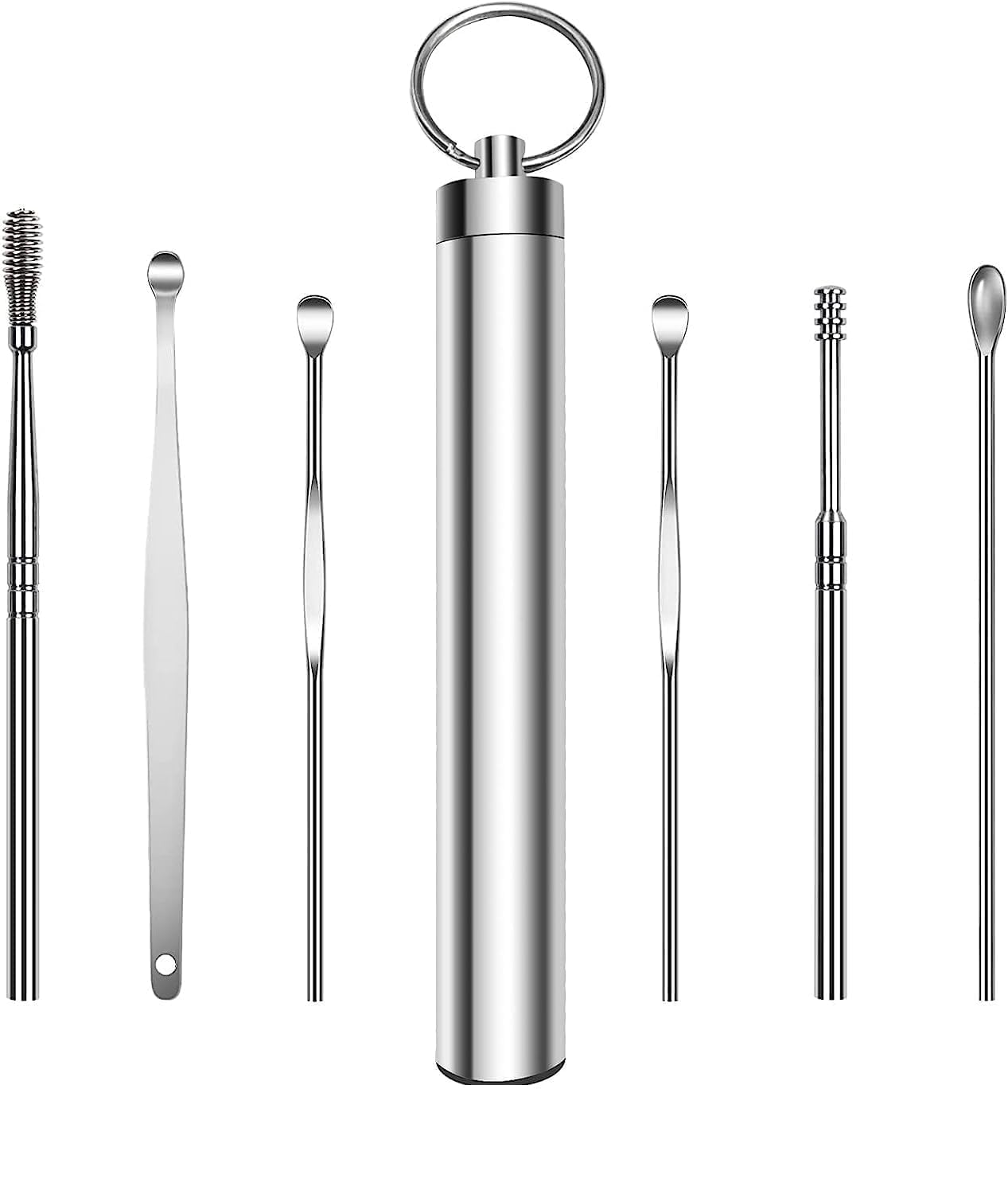 6 in 1 Stainless Steel Ear Wax Removal Kit with Storage Box | 6 Piece Tool Set, Keychain Storage Case, Reusable Steel Tools, Portable Carry Case, Multiple Pick Types-picture-27