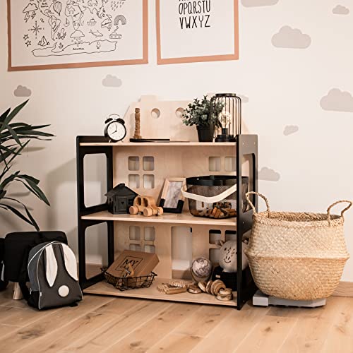 Puppenhaus aus Holz - Puppenhaus - Weißes Puppenhaus - Schwarzes Puppenhaus - Kinderzimmerregal (Natur und Schwarz) – Bild 7