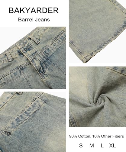 Unisex Vintage Barrel Jeans Washed Denim Loose Fit Retro Inside-Out Pocket Streetwear Trousers3