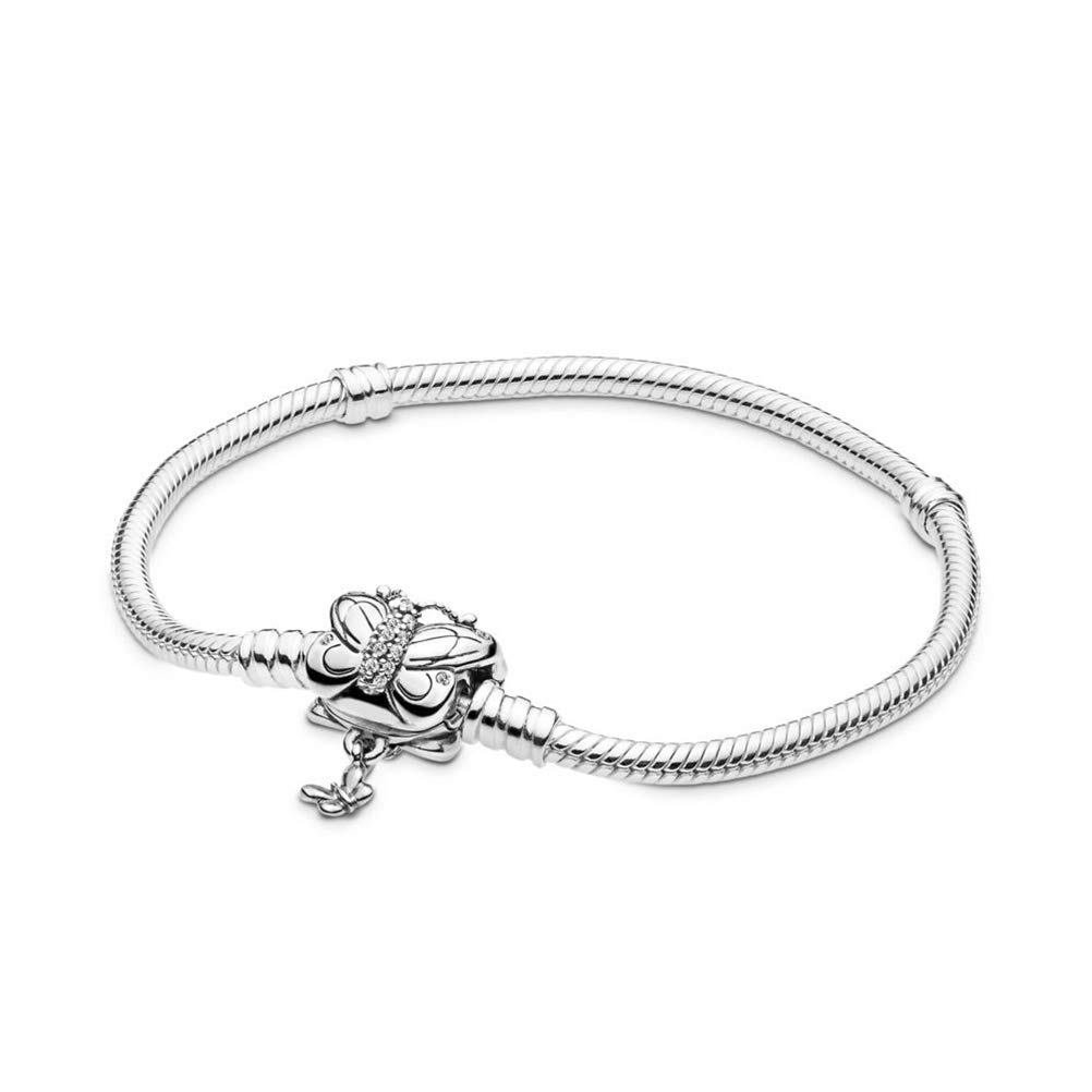 Ibralet Pulsera De Plata De Ley 925, Cierre Mariposa Decorativos Europa Bangle, 925 Sterling Silver Momentos Bead Charm Bracelet,Accesorios Pulsera Joyería Brillante Festival Par Don Amistad