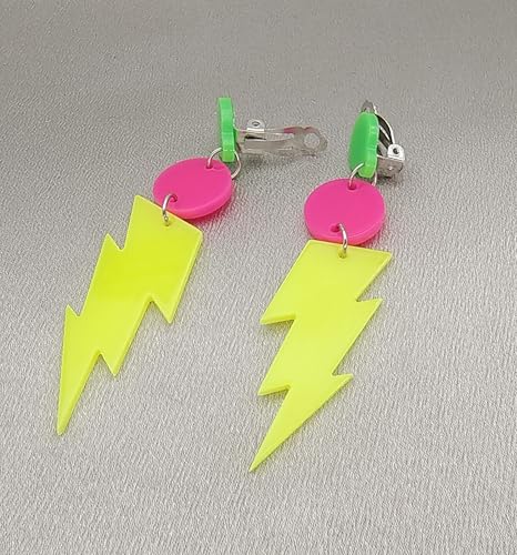 80s Neon Clip on Earrings Non-Piercing for Women Colorful Lightning Acrylic Drop Earrings 80's Party Accessories2