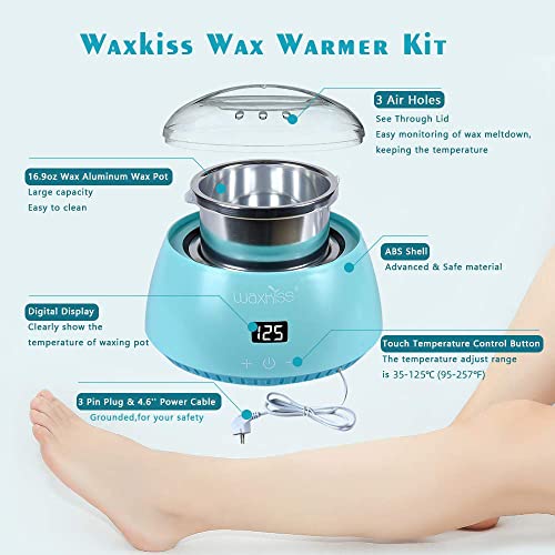 Waxkiss 16.9Oz Digital Electric Hot Wax Warmer Machine For Hair Removal Touch Control Display Wax Heater For Melt Hard Wax -Teal Green #TOP3
