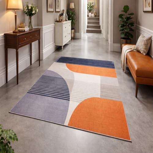 Tapis rectangle salon 120x160cm lavable orange et moderne