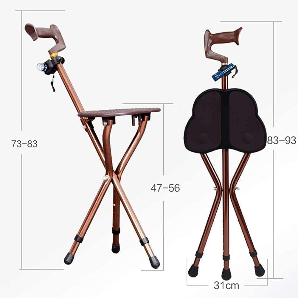 折りたたみシート - 補助三脚、LEDライト付き厚いアルミニウム合金ステッキスツール、高度に調整可能な松葉杖椅子 - 高齢者用の3本