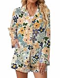 SHESHOW Womens Pajama Sets Silky Floral Pajamas Long Sleeve Top and Shorts 2 Piece Pj Sets Soft Sleepwear M