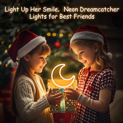 Image of Neon Sign for Teen Girls, Moon Neon Signs, Light Up Dream Catcher for Girl Room Decor, Cozy Dreamy Lighting for Wall Decor,Birthday Christmas Gifts for Teenage Kids