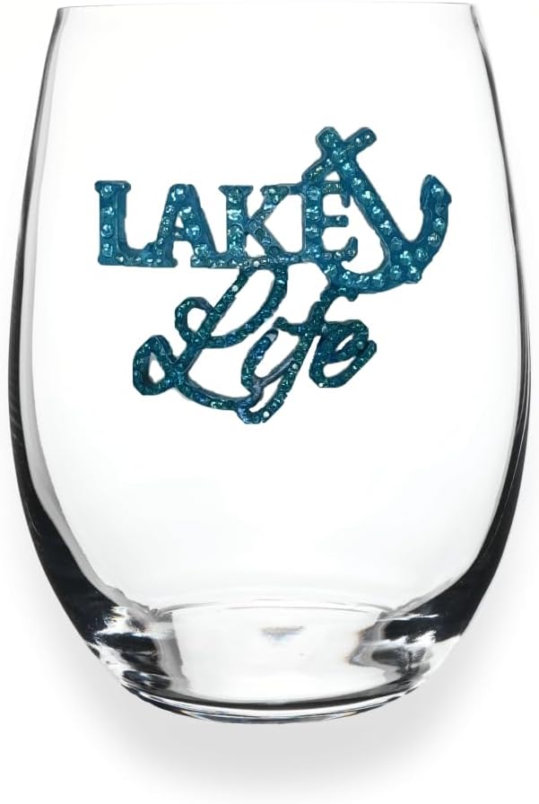 THE QUEENS' JEWELS Blue Starfish Jeweled Stemmed Wine Glass, 21 oz. - Unique Gift for Women, Birthday, Cute, Fun, Not Painted, Decorated, Bling, Bedazzled, Rhinestone