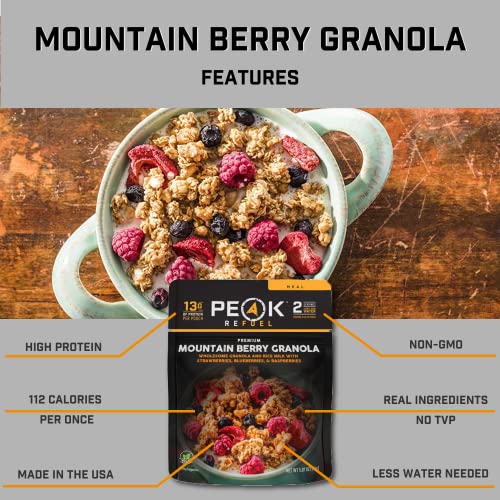 Peak Refuel Mountain Berry Granola | Premium Freeze Dried Camping Food | Backpacking & Hiking Mre Meals | Just Add Water | 100% Real Meat | 13G Of Protein | 2 Serving Pouch #TOP1