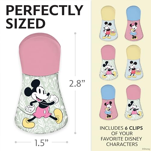 Image of Disney Mickey & Minnie Magnetic Chip Clips, Set of 6 | Airtight food storage bag clips for snack, cereal, and coffee bags, great for pantry and fridge, magnet displays kids artwork