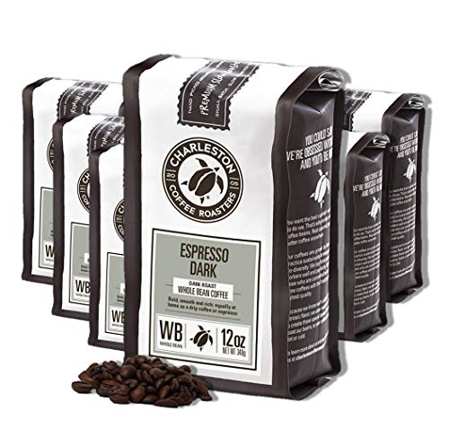 Charleston Coffee Roasters | Specialty Organic Whole Bean Coffee | Hand Picked, Premium Slow Roast | (Espresso Dark, Bold Roast) 12oz, 6 Pack