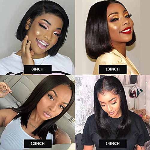Beaushiny 4X4 Straight Short Bob Wig With Baby Hair Hd Lace Front Pre Plucked Hairline Natural Black Brazilian Virgin Human 150 Density Glueless Closure Wigs For Women Daily Use, 8 Inch (Pack Of 1) #TOP5
