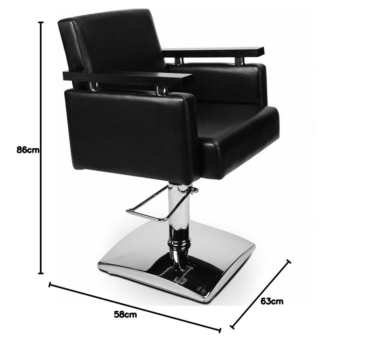 Medeo Friseurstuhl Schwarz, Fein, Höhenverstellbar, Gepolstert, Kunstleder, Metall, Schwarz, Entspannen