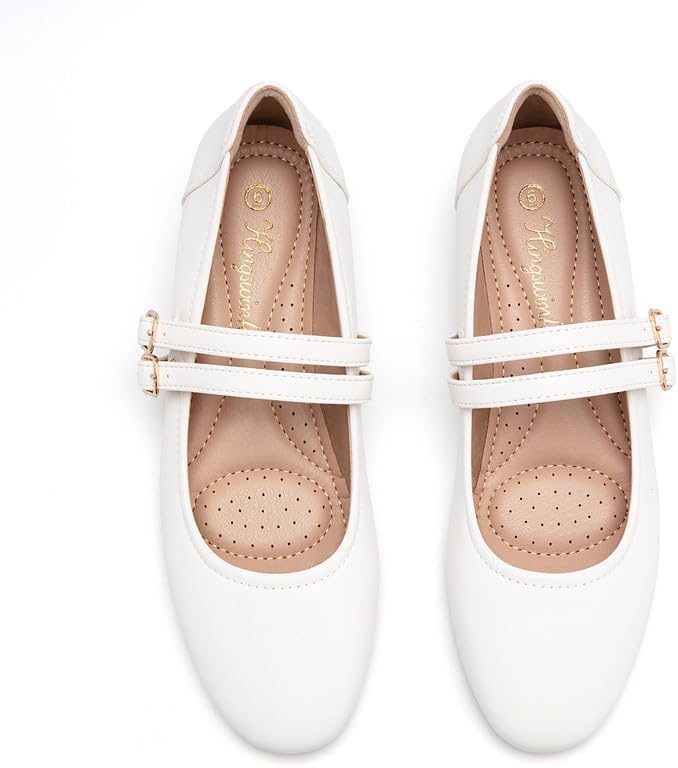 Mary Jane Shoes Women Double Straps 2 Inch Low Heels Dress Shoes Chunky Heels Closed Toe Pumps for Women Comfortable Dressy, PU White9 - Image 6