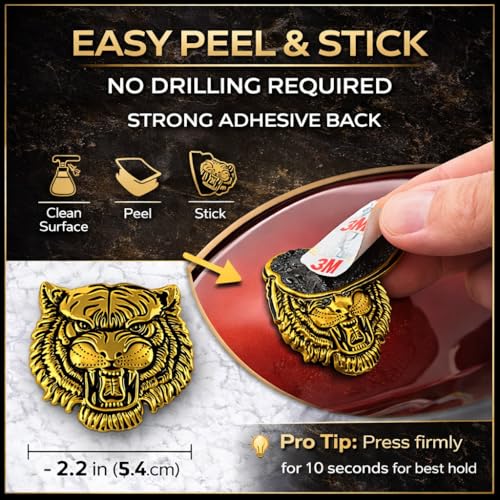 Image of JVCV 3D Metal Tiger Sticker Chrome Logo Decal Emblem Badge for All Cars Bikes Laptops Headphones Helmets Home Office Accessory (Tiger, Gold)