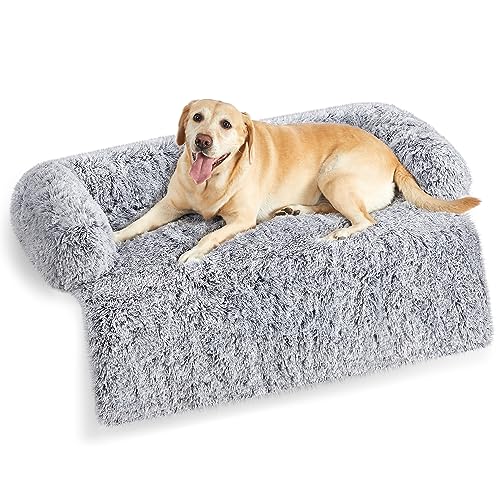 Feandrea FluffyHug XXL Dog Sofa Bed, Calming Sofa Cover for Large Dogs, 122 x 95 x 18 cm, Grey Ombré PGW224G01