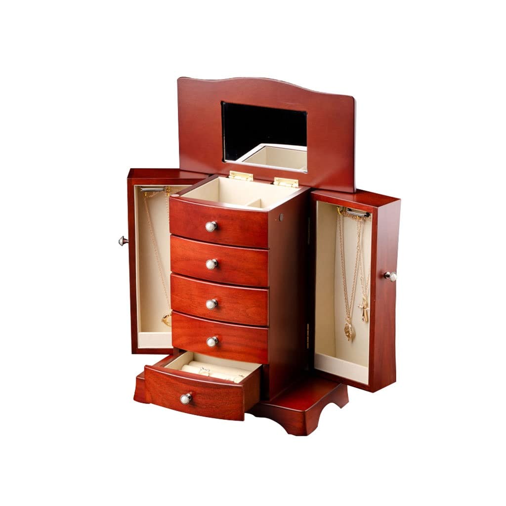 OZBMA Jewelry Box Wooden Multi-Layer Drawer Storage Ring Earring Necklace Bracelet Watch Small Retro 10.23 Inches Organi