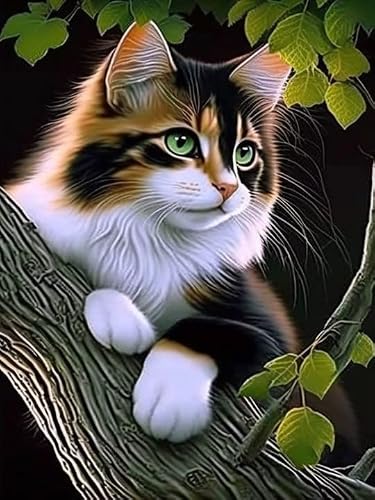 VAIIEYO 5D DIY Diamond Art Kits for Adultss Cat, Diamond Painting Animal, Paint by Numbers Full Drill Round Rhinestone Craft Canvas for Home Wall Decor Gift-12x16 inch