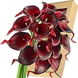 FiveSeasonStuff Real Touch Calla Lily Artificial Flowers Wedding Bridal Bouquet | Floral Arrangements | 15 Calla Lilies (Berry Red)