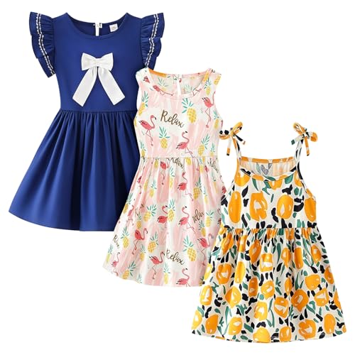 Image of Toddler Little Girls Casual Dresses Short Sleeve Crew Neck Graphic Cartoon Dress for 2-8 Years