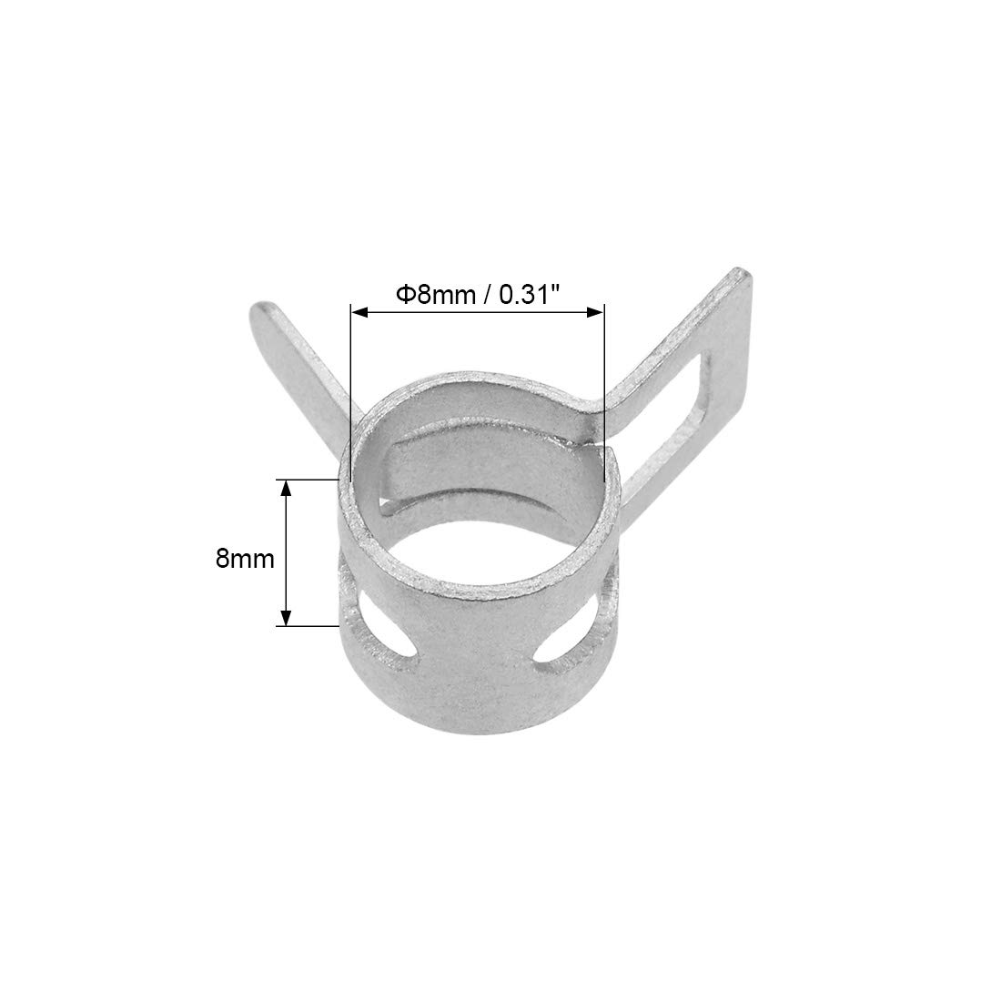 uxcell Spring Band Type Clamp 8mm Inner Dia Fit 8.5-9.2mm OD Hose Fuel Line Silicone Tube Clips Clamp Silver Manganese Steel 10Pcs - Image 3