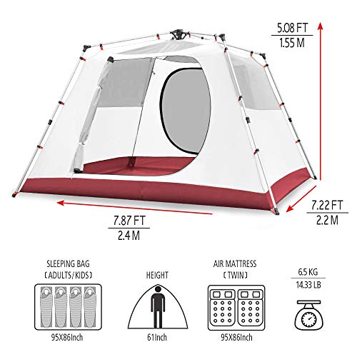 Kazoo Camping Tents 4 Person Waterproof Instant Tents 4 People Cabin Tent Easy Setup With Sun Shade Automatic Aluminum Pole #TOP4