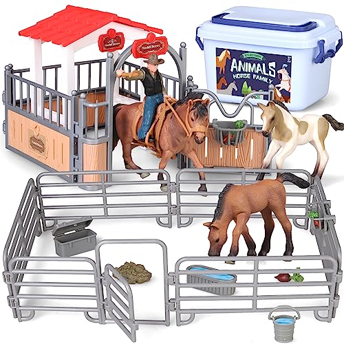 Kids Farm Animal Barn House Toy,Horse Stable Stall Horse Club Playset With Rider Horses Cowboy Toy Figures,Country World Farm Houses Pretend Play Birthday Gift For Boy Girl Child 3 4 5 6 7 8 Year Old #TOP17