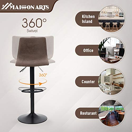 MAISON ARTS Bar Stools Set of 2 for Kitchen Counter Adjustable Counter Height Bar Chairs with Back Tall Barstools PU Leather Kitchen Island Stools, 300 LBS Bear Capacity, Brown