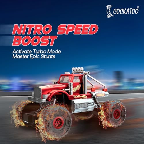 Image of Cockatoo Kids Monster Truck Remote Control Car Toy for Kids, RC Car 2WD, 2.4GHz Remote, Smooth Suspension, 10-15 km /h Speed, 1200mAh Rechargeable Battery, Racing Car, Indoor & Outdoor, Ages 4+, Red