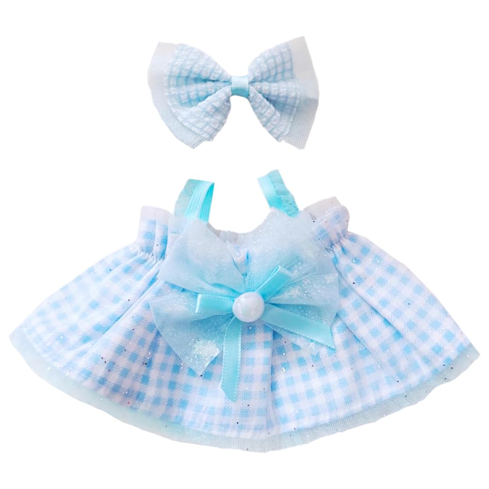 niannyyhouse 10cm-15cm 20cm Plush Doll Clothes Headdress Dress Stuffed Toy Dressup Compatible with 17cm Labubu Doll (Blue, 10cm-15cm)