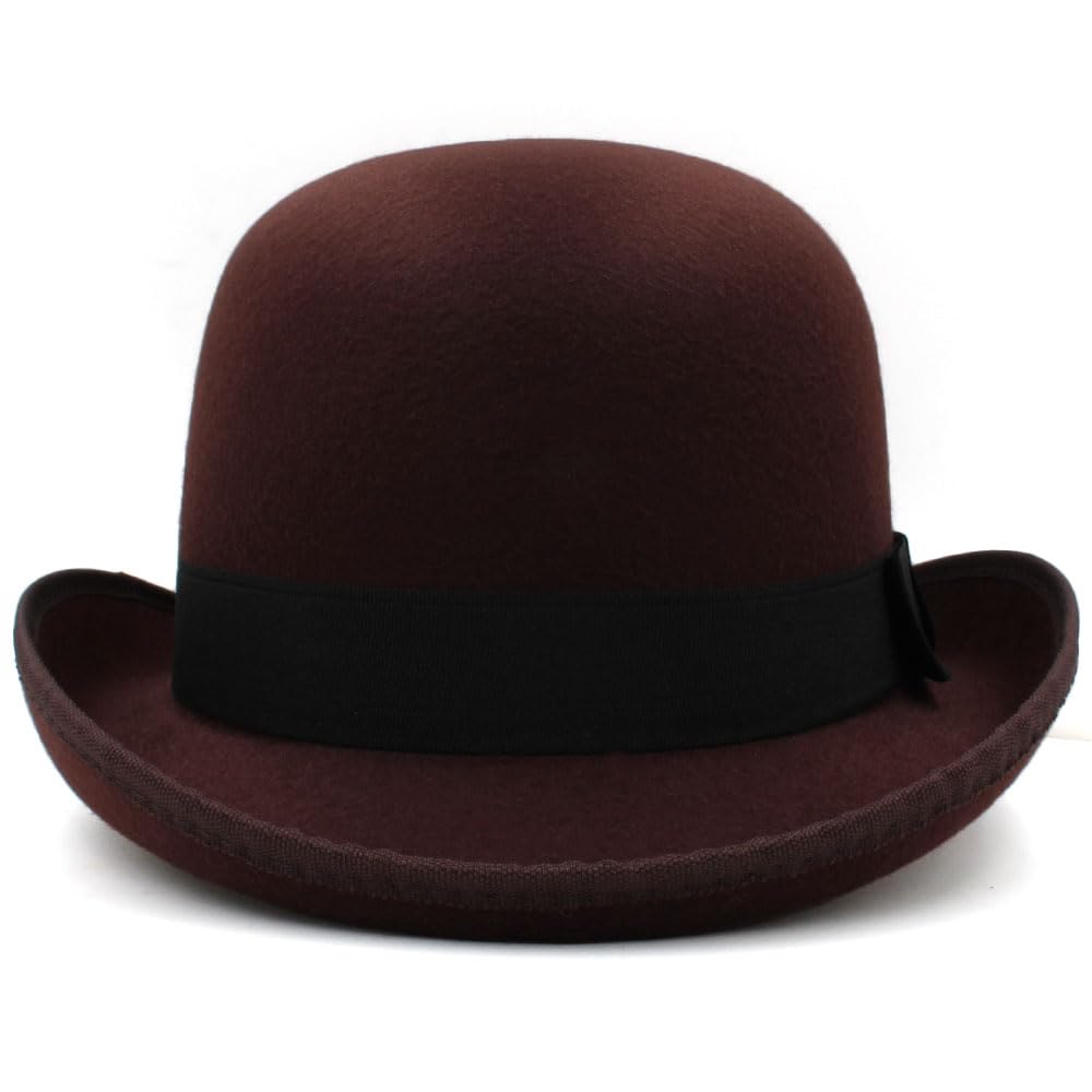 Männer Frauen Klassische Kunstwolle schwarz Gentleman Flache Oberseite Bowler Hut Eimer Hut konkave Oberseite Jazz Hut Größe US 7 3/8 UK L (Color : Brown, Size : 58-59CM)