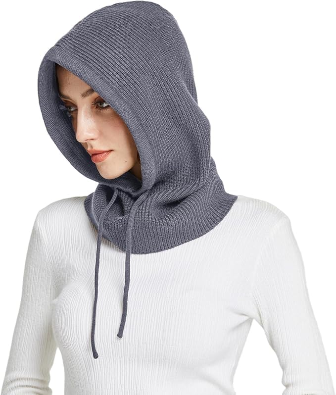 Women Winter Knit Hood Hats Wool Blend Hooded Scarf Hat Balaclava Knit Skull Cap Beanie Hat Neck Gaiters Head Scarves